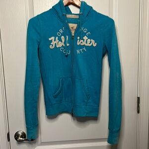 Hollister Hoodie Jacket Graphic Light Blue Small